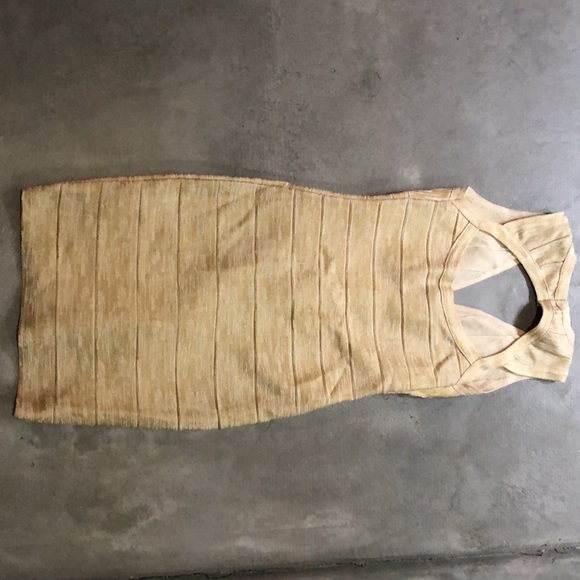 Gold/Cream Tight Cocktail Dress - Picture 2 of 7